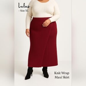 Lulus Women’s Waffle Knit Wrap Maxi Skirt Wine Burgundy XL